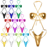 Womens Micro Bikini Swimsuit Shiny Metallic Lingerie Halter Neck Backless Sling Mini Trikini Thong Teddy Bodysuit Nightwear