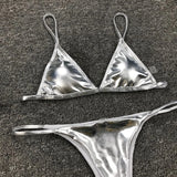 Summer Sexy Thong Bikini Set Pure Silver Gold Sequinis Biquini Women Swimwear Push Up Padded Ladies Bathing Suit Beach Wear