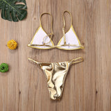 Summer Sexy Thong Bikini Set Pure Silver Gold Sequinis Biquini Women Swimwear Push Up Padded Ladies Bathing Suit Beach Wear